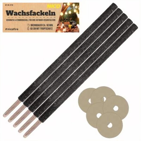 Wachsfackeln 60 cm, 5er Btl.