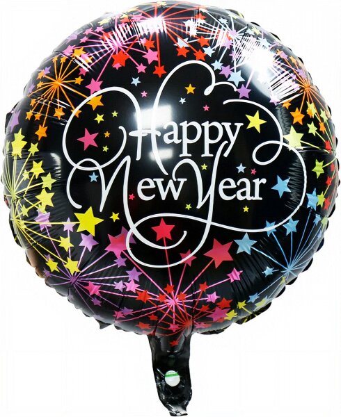 Folienballon Happy New Year Rund Sterne Bunt