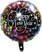 Folienballon Happy New Year Rund Sterne Bunt