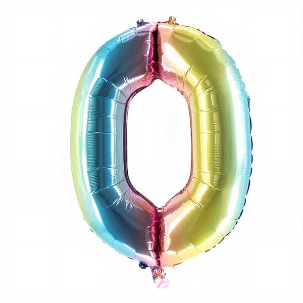 Zahlenballon 100 cm Regenbogen Zahl 0