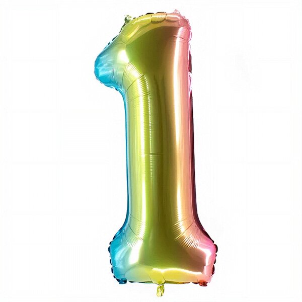 Zahlenballon 100 cm Regenbogen Zahl 1