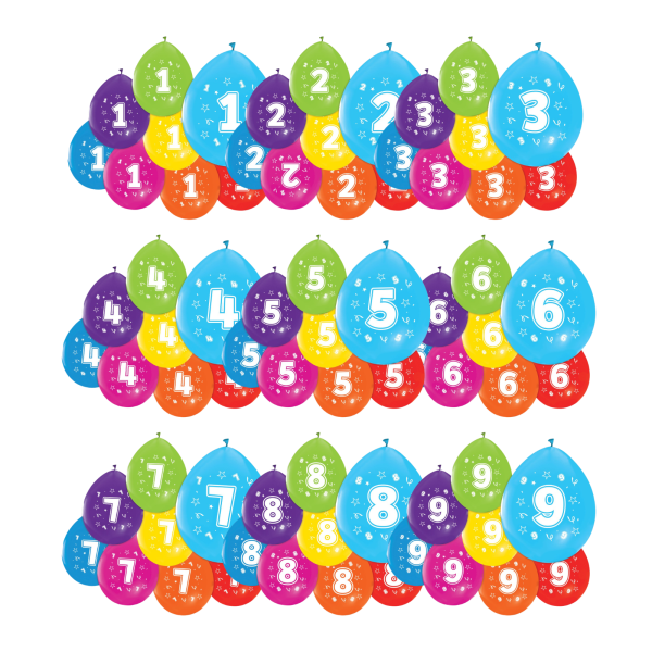 8 Ballons 2-seitig bedruckt in den Zahlen 1-9