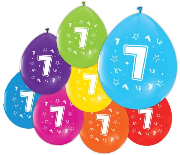 8 Ballons 2-seitig bedruckt Zahl 7